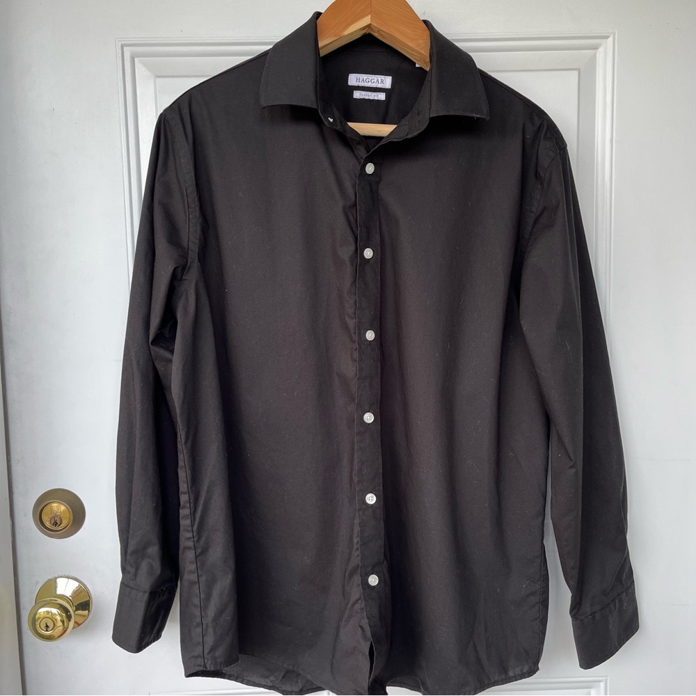 •Haggar• Men’s Black Button Down Dress Shirt Classic Fit - Size 16-16.5